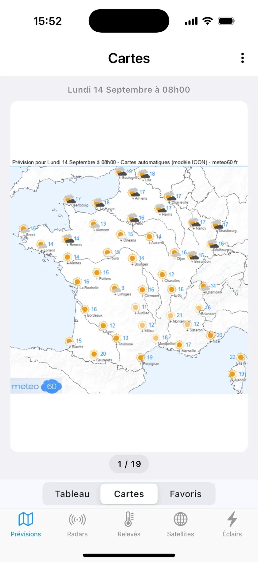 Carte de prévision nationale du modèle ICON dans Météo60