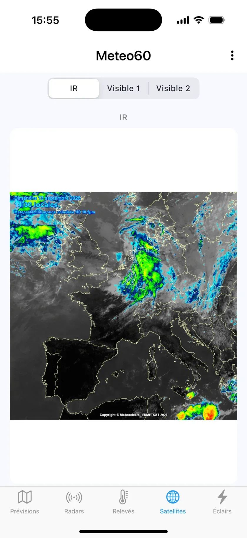 Vue satellite infrarouge colorisée de l'Europe dans Météo60